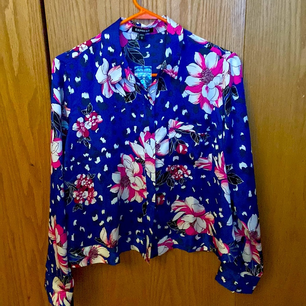 NWT Express blue pattern blouse. Perfect for the office.